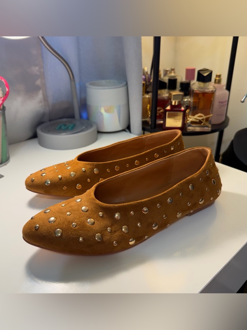 Women’s Studded Suede Ballet Flats - Tan